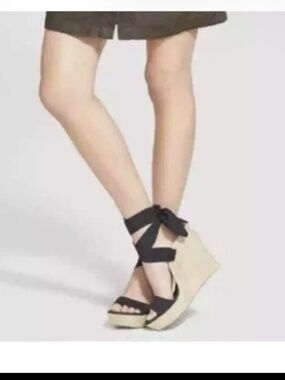 UGG Jules Platform Wedge Espadrille Black Ribbon Gladiator Sandal, US Size 8